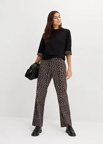 Sweat en coton extensible à détails léopard • noir-marron foncé-marron moyen-pierre naturelle léopard • Boutique bonprix