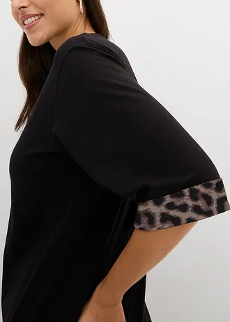 Sweater van katoenmix met luipaarddetail • zwart-donkerbruin-middenbruin-natuursteen luipaard • bonprix online shop