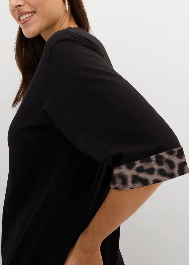 Sweat en coton extensible à détails léopard • noir-marron foncé-marron moyen-pierre naturelle léopard • product-page.page-title-suffix