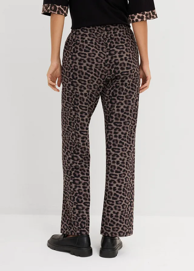 Pantalon sweat léopard en coton extensible, Couleur: noir-marron foncé-marron moyen-pierre naturelle léopard