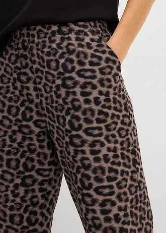 Sweatpants van een katoenmix met luipaardprint • zwart-donkerbruin-middenbruin-natuursteen luipaardprint • bonprix online shop
