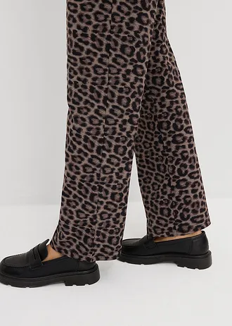 Pantaloni casual cu imprimeu leo, din material cu bumbac • negru-maro închis-maro mediu-bej-piatră leopard • magazin bonprix
