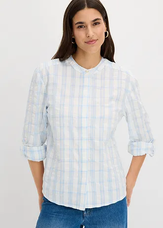 Blouse van puur katoen • wolwit-poederblauw geruit • bonprix online shop