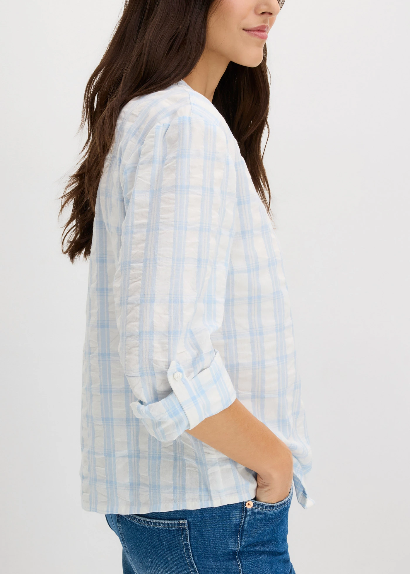 Blouse van puur katoen • wolwit-poederblauw geruit • bonprix online shop