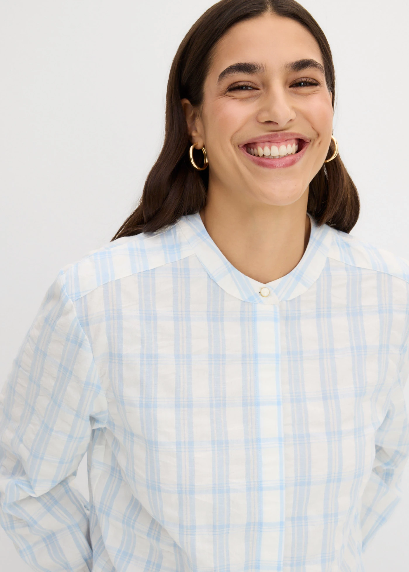 Blouse van puur katoen • wolwit-poederblauw geruit • bonprix online shop