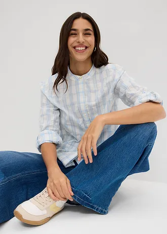 Blouse van puur katoen • wolwit-poederblauw geruit • bonprix online shop