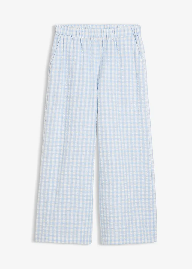 Pantaloni culotte din bumbac 100% • ecru-albastru pudrat cadrilat • magazin bonprix