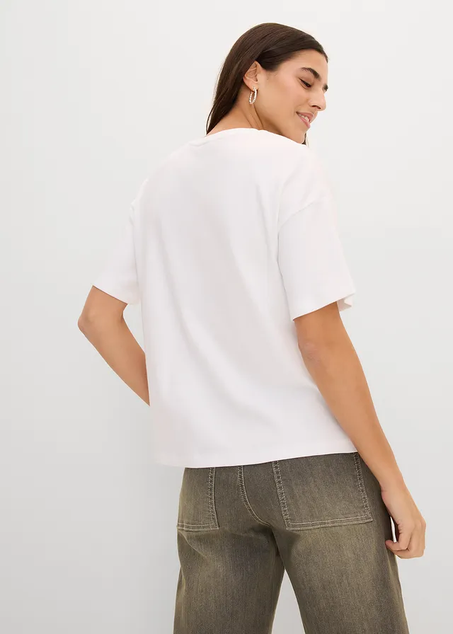 T-shirt ample 100% coton, Couleur: blanc floral