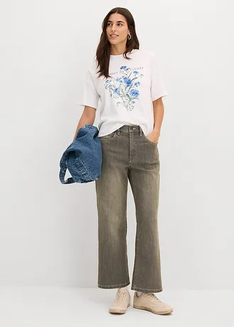 Losvallend T-shirt van puur katoen • wit gebloemd • bonprix online shop