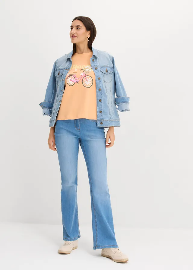 Losvallend T-shirt van puur katoen lichtblauw denim used