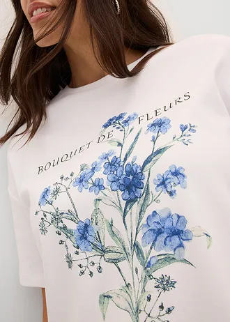 Luźny T-shirt z czystej bawełny • biały w kwiaty • sklep bonprix