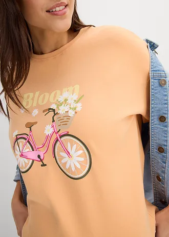 Losvallend T-shirt van puur katoen • papaya met print • bonprix online shop
