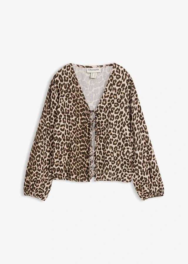 Bolero van mousseline, Kleur: kiezelbeige luipaardprint