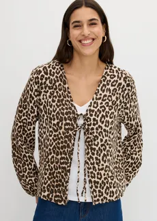 Bolero van mousseline, Kleur: kiezelbeige luipaardprint