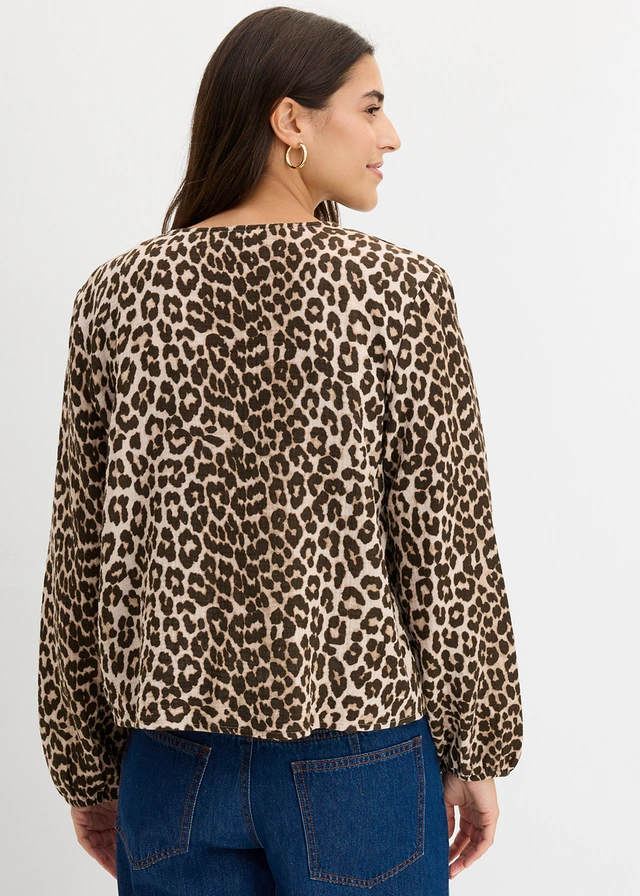 Bolero van mousseline, Kleur: kiezelbeige luipaardprint