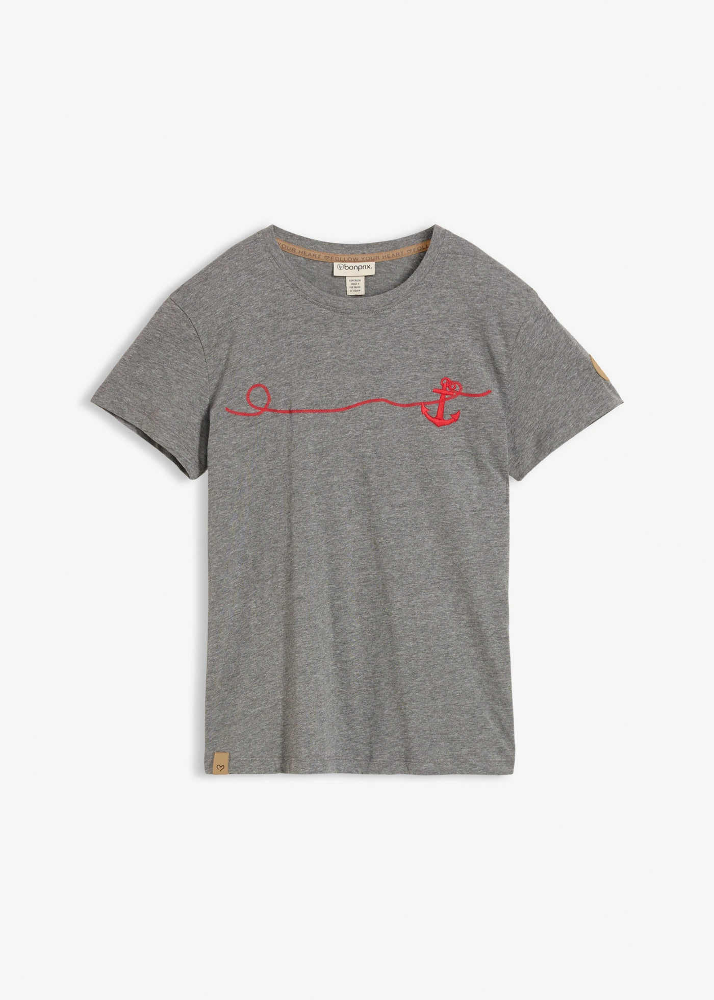 T-shirt brodé • gris chiné/rouge • Boutique bonprix