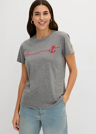 T-shirt met borduursel • grijs gemêleerd/rood • bonprix online shop