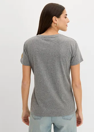 T-shirt z haftem • szary melanż - czerwony • sklep bonprix