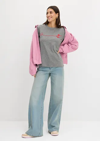 T-shirt brodé • gris chiné/rouge • Boutique bonprix