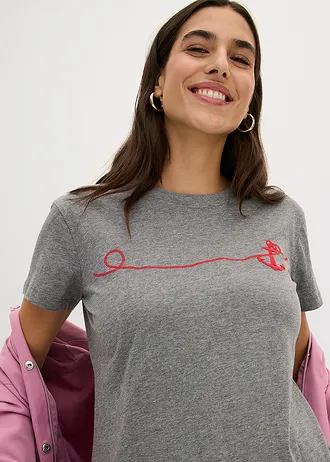 T-shirt met borduursel • grijs gemêleerd/rood • bonprix online shop