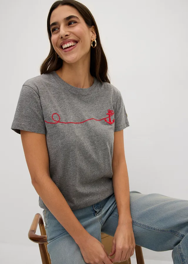 T-shirt brodé • gris chiné-rouge • product-page.page-title-suffix