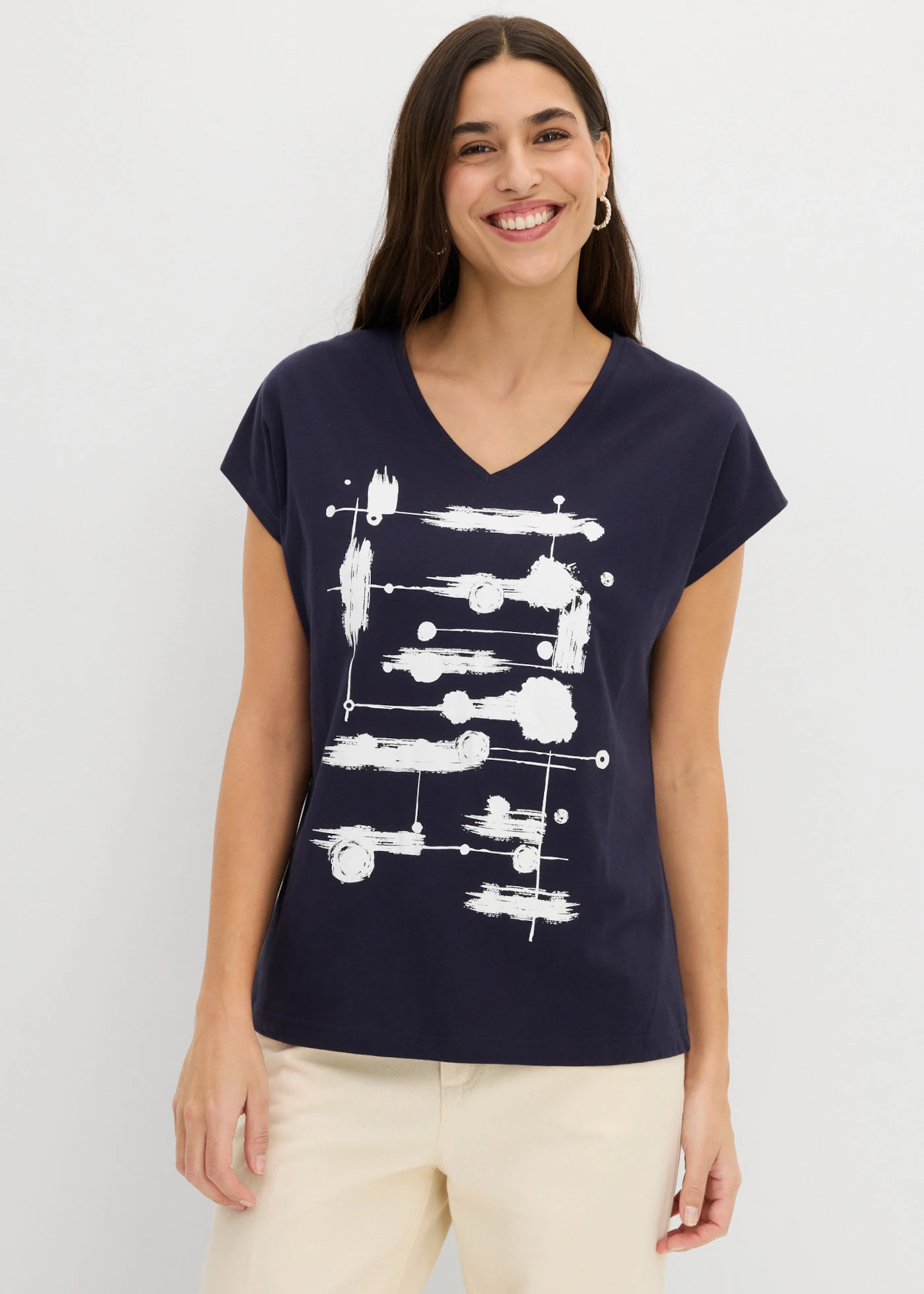 T-shirt • bleu foncé/blanc • Boutique bonprix