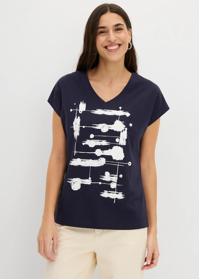 T-shirt, Couleur: bleu foncé   blanc