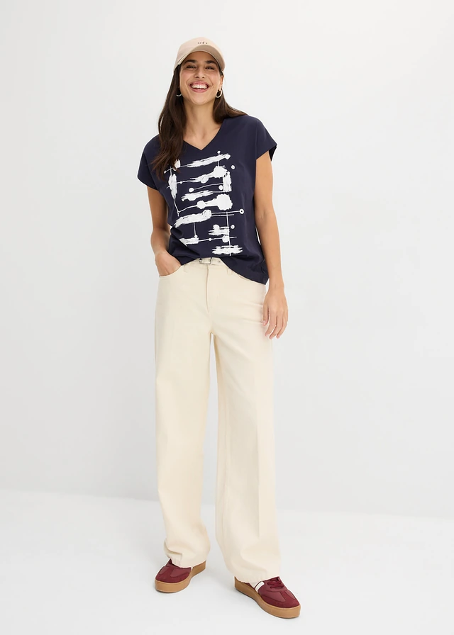 T-shirt, Couleur: bleu foncé   blanc