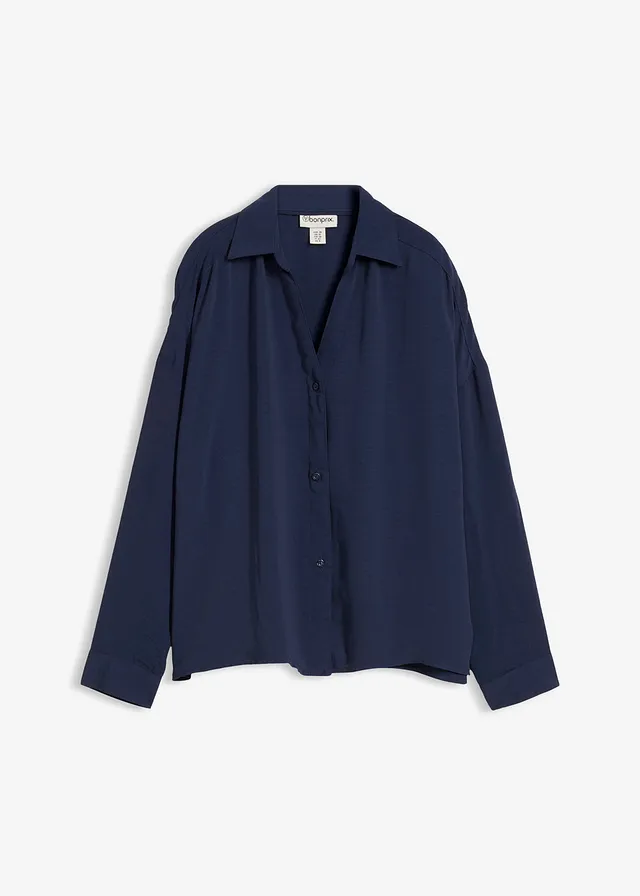 Chemisier en crêpe léger, Couleur: bleu foncé