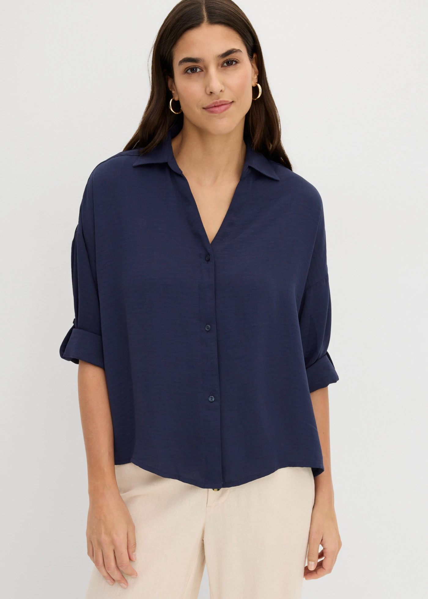 Blouse van licht crêpe • donkerblauw • bonprix online shop