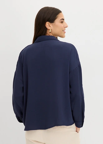 Blouse van licht crêpe, Kleur: donkerblauw