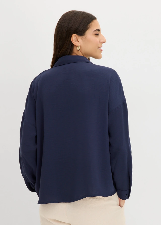 Chemisier en crêpe léger, Couleur: bleu foncé