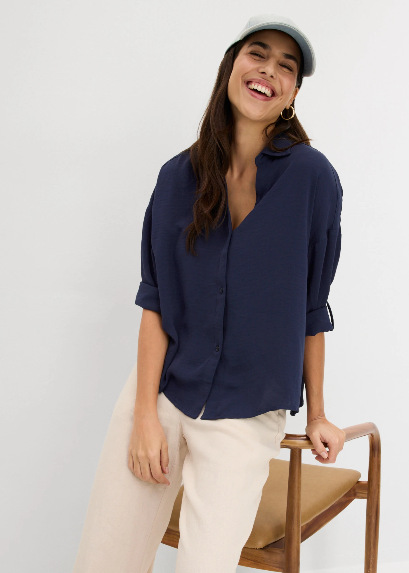 Blouse van licht crêpe • donkerblauw • bonprix online shop
