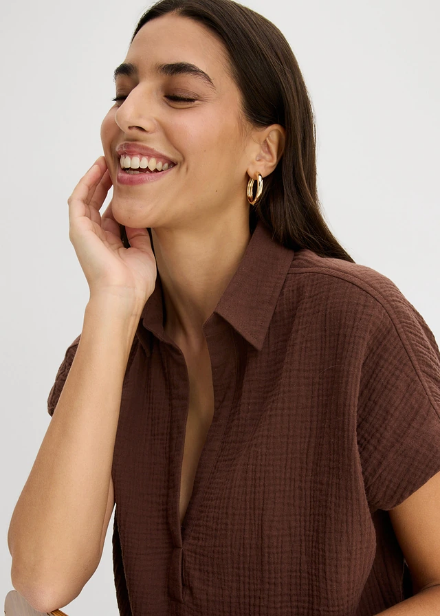 Blouse met korte mouwen van luchtige mousseline • bruin • product-page.page-title-suffix