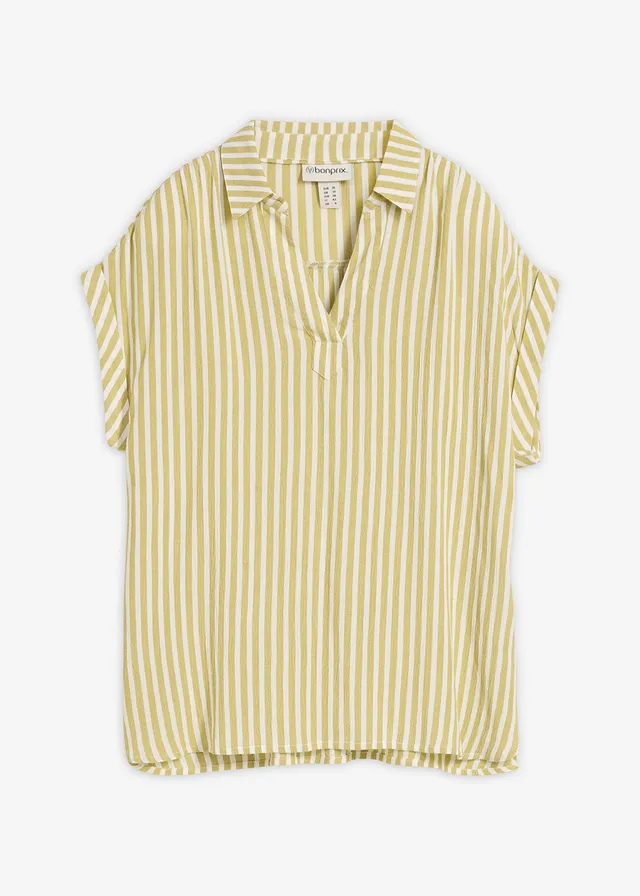 Blouse van soepele viscose, korte mouw • cactusgroen/wit gestreept • bonprix online shop