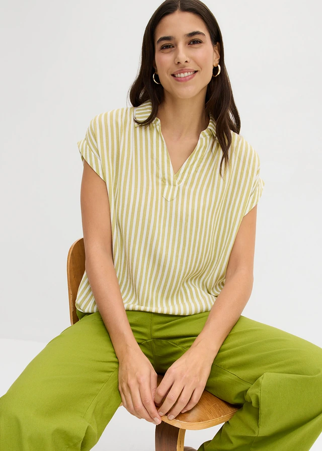 Blouse van soepele viscose, korte mouw • cactusgroen/wit gestreept • product-page.page-title-suffix