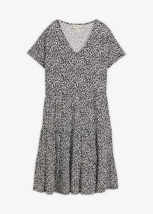 Rochie din jerse din amestec cu viscoză • negru/ecru • magazin bonprix