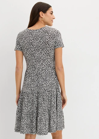 Jersey jurk van viscosemix, Kleur: zwart/wolwit