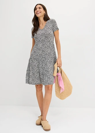 Jersey jurk van viscosemix, Kleur: zwart/wolwit