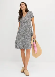 Rochie din jerse din amestec cu viscoză negru/ecru