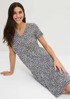 Rochie din jerse din amestec cu viscoză • negru/ecru • magazin bonprix