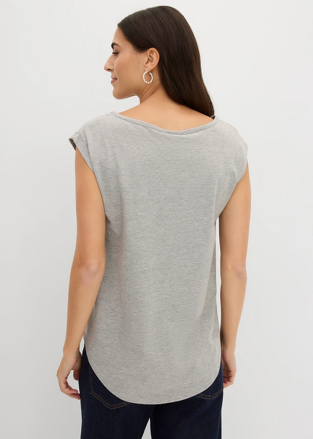 T-shirt fluide, plus long derrière • gris clair chiné/blanc • product-page.page-title-suffix