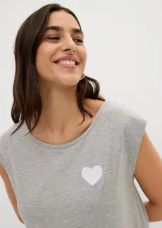 T-shirt fluide, plus long derrière • gris clair chiné + blanc • Boutique bonprix