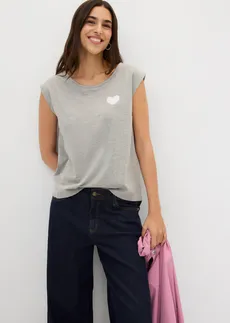 T-shirt fluide, plus long derrière • gris clair chiné + blanc • Boutique bonprix
