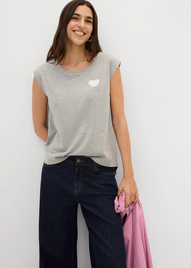 T-shirt fluide, plus long derrière • gris clair chiné/blanc • product-page.page-title-suffix