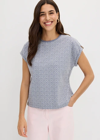 T-shirt (set van 2), Kleur: rookblauw met print+effen pastelgeel