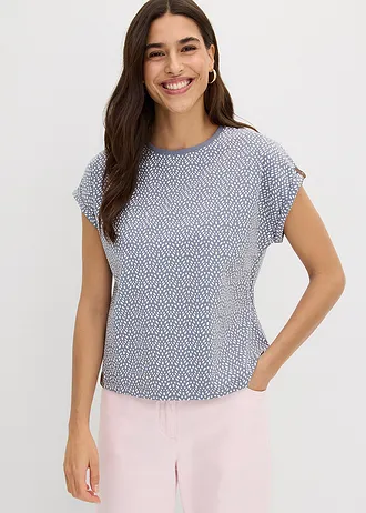 T-shirt (2 szt.) • dymny niebieski  z nadrukiem + pastelowy żółty • sklep bonprix