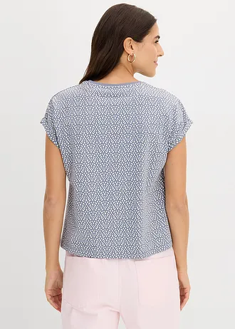 T-shirt (2 szt.) • dymny niebieski  z nadrukiem + pastelowy żółty • sklep bonprix