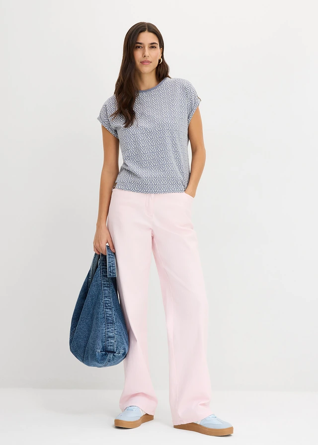 T-shirt (set van 2), Kleur: rookblauw met print+effen pastelgeel
