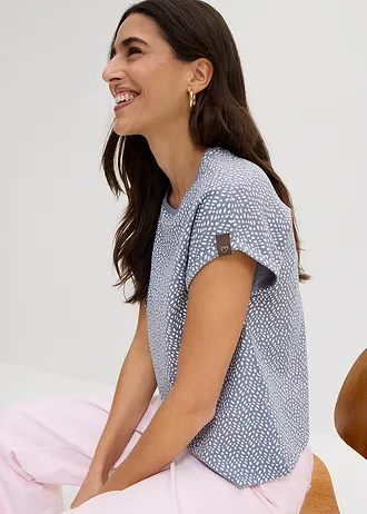 T-shirt (2 szt.) • dymny niebieski  z nadrukiem + pastelowy żółty • sklep bonprix